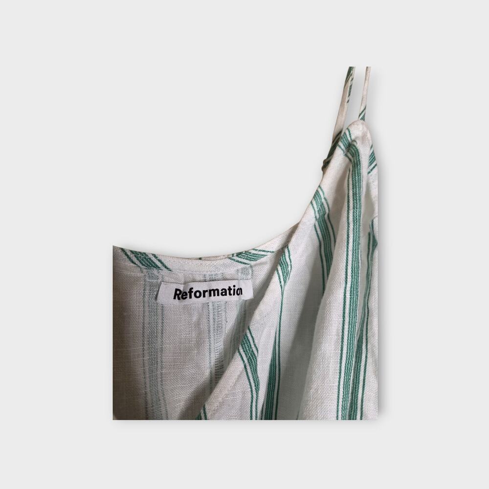Reformation Court Linen Wrap Midi Dress Green Stripe Coastal Womens Sm - Picture 4 of 7